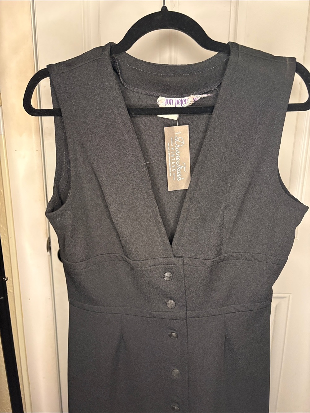 Black Sleeveless V-Neck Button Front Dress